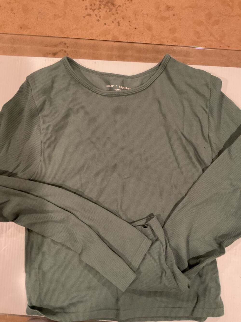 Better Together Ribbed Long-Sleeve Crewneck Shirt Olive Green XL